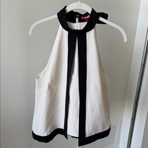 STAUD Cream and Black Halter Blouse